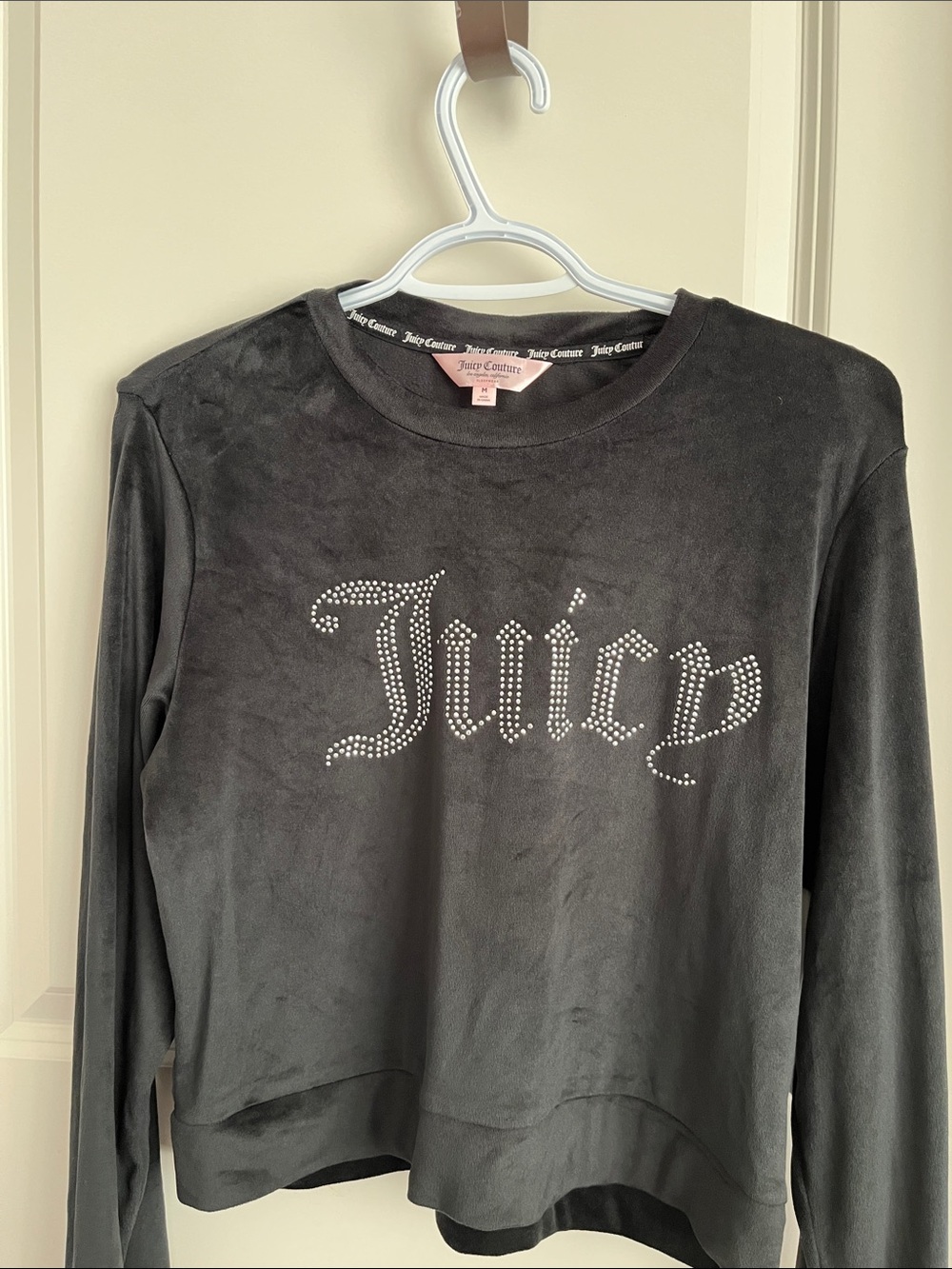 Juicy Couture Black Velour Crystal 'Juicy' Logo Sweatshirt